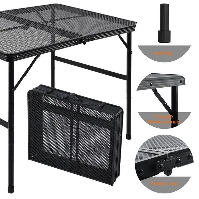 Alt view image 4 of 7 - WildFinder Folding Grill Table, 3x2 FT Height Adjustable Camping Table | Portable Camping table with Mesh Desktop, Lightweight Metal table Outdoor for Picnic,Camping,BBQ,Beach(Black)