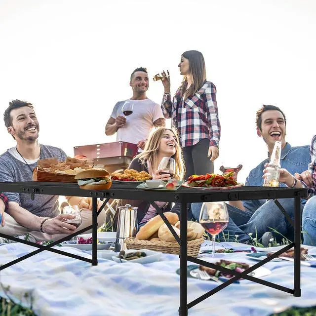 Alt view image 2 of 7 - WildFinder Folding Grill Table, 4x2 FT Height Adjustable Camping Table | Folding Camping table with Mesh Desktop, Waterproof & Fireproof Metal table Outdoor for Picnic,Camping,BBQ,Beach(Black)