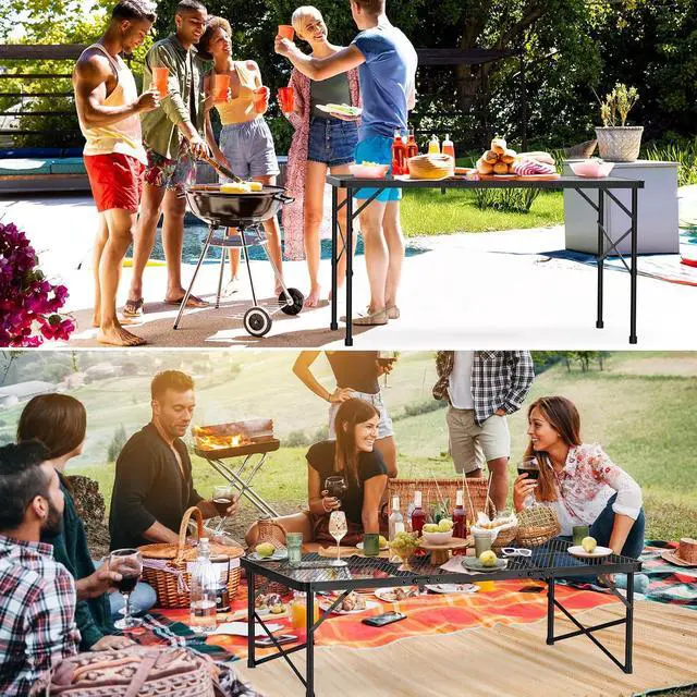 Alt view image 4 of 7 - WildFinder Folding Grill Table, 4x2 FT Height Adjustable Camping Table | Folding Camping table with Mesh Desktop, Waterproof & Fireproof Metal table Outdoor for Picnic,Camping,BBQ,Beach(Black)