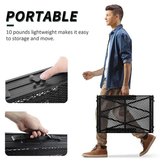 Alt view image 6 of 7 - WildFinder Folding Grill Table, 4x2 FT Height Adjustable Camping Table | Folding Camping table with Mesh Desktop, Waterproof & Fireproof Metal table Outdoor for Picnic,Camping,BBQ,Beach(Black)