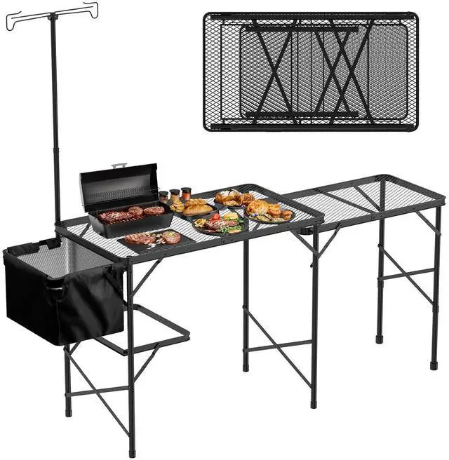 Main image of WildFinder Folding Table, 5.7x2 FT Height Adjustable Camping Table | Portable Outdoor Table with Sink & Double Shelf & Removable Basin, Metal table Outdoor for Picnic,Camping,BBQ,Beach