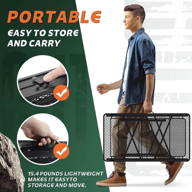 Alt view image 5 of 7 - WildFinder Folding Table, 5.7x2 FT Height Adjustable Camping Table | Portable Outdoor Table with Sink & Double Shelf & Removable Basin, Metal table Outdoor for Picnic,Camping,BBQ,Beach