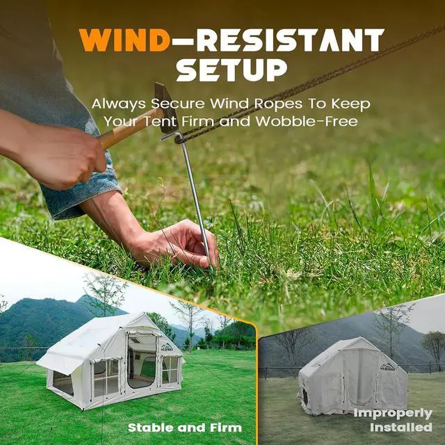 Alt view image 3 of 7 - Inflatable Tent with Skylight & Stove Jack,Blow Up Tents, Hot Tent | Quick Setup, Waterproof Oxford Inflatable House for Camping, Family Air Glamping Tent with Pump for Adult