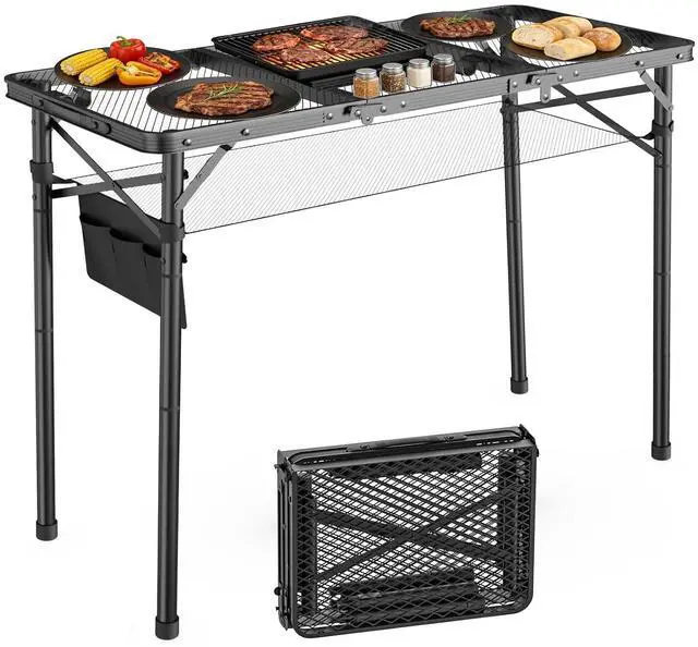 Main image of WildFinder Folding Grill Table, 3x1.3 FT Portable Camping Table, Foldable | 3 Adjustable Height Max 27.5" Grill Tables for Outside with Mesh Bag, Outdoor table for Camping, Picnic, BBQ, Beach, Patio