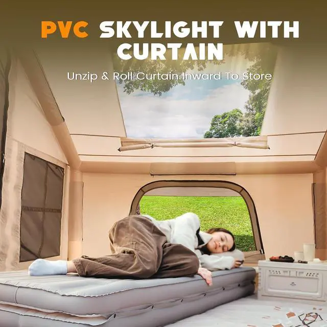 Alt view image 4 of 7 - Inflatable Tent with Skylight & Stove Jack,Blow Up Tents, Hot Tent | Quick Setup, Waterproof Oxford Inflatable House for Camping, Family Air Glamping Tent with Pump for Adult