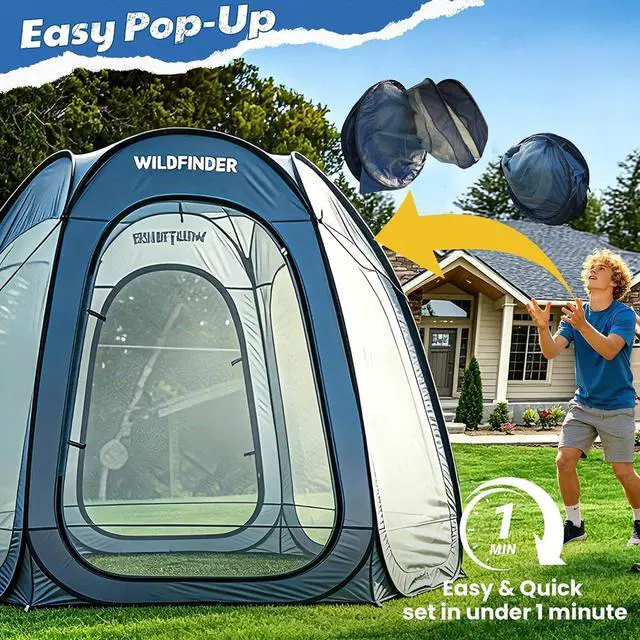 Alt view image 2 of 7 - WildFinder 10x10 Pop Up Screen House Tent, Screened Canopy with Mesh Walls | Fits 4-6 Person,Portable Waterproof Instant Gazebo, Backyard Shade Mosquito Tent for Patio, Backyard, Deck and Camping