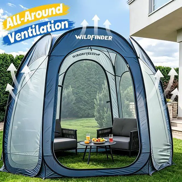 Alt view image 3 of 7 - WildFinder 10x10 Pop Up Screen House Tent, Screened Canopy with Mesh Walls | Fits 4-6 Person,Portable Waterproof Instant Gazebo, Backyard Shade Mosquito Tent for Patio, Backyard, Deck and Camping