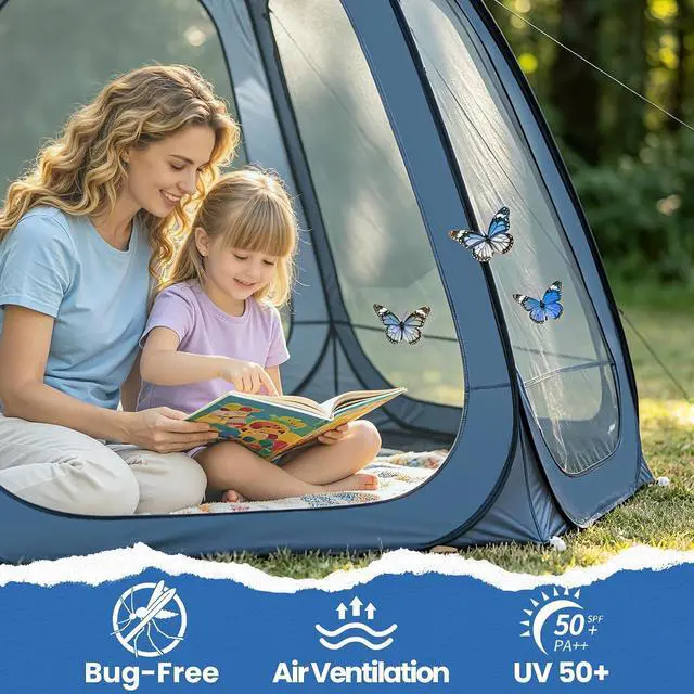 Alt view image 4 of 7 - WildFinder 10x10 Pop Up Screen House Tent, Screened Canopy with Mesh Walls | Fits 4-6 Person,Portable Waterproof Instant Gazebo, Backyard Shade Mosquito Tent for Patio, Backyard, Deck and Camping