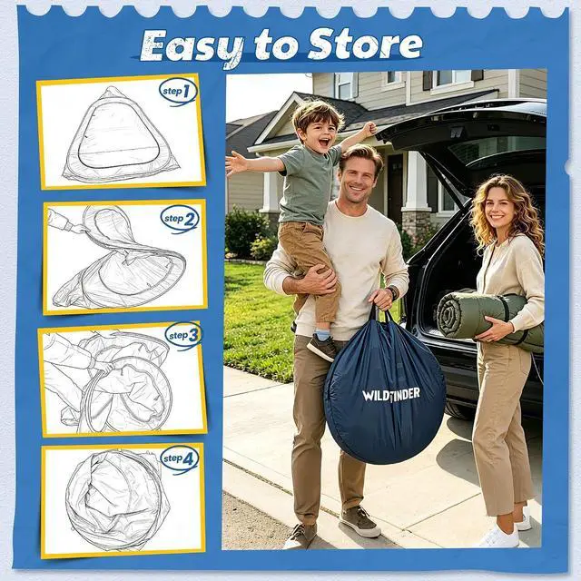 Alt view image 5 of 7 - WildFinder 10x10 Pop Up Screen House Tent, Screened Canopy with Mesh Walls | Fits 4-6 Person,Portable Waterproof Instant Gazebo, Backyard Shade Mosquito Tent for Patio, Backyard, Deck and Camping