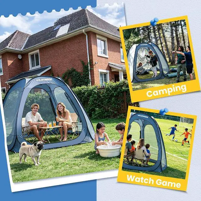 Alt view image 7 of 7 - WildFinder 10x10 Pop Up Screen House Tent, Screened Canopy with Mesh Walls | Fits 4-6 Person,Portable Waterproof Instant Gazebo, Backyard Shade Mosquito Tent for Patio, Backyard, Deck and Camping