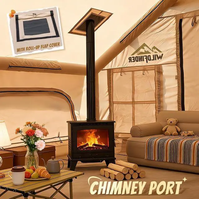 Alt view image 3 of 7 - WildFinder Inflatable Tent with Skylight & Stove Jack, Blow Up Tents | Inflatable Tents for Camping, Hot Tent with Stove Jack, Waterproof Air Tent with Pump, Glamping Tent
