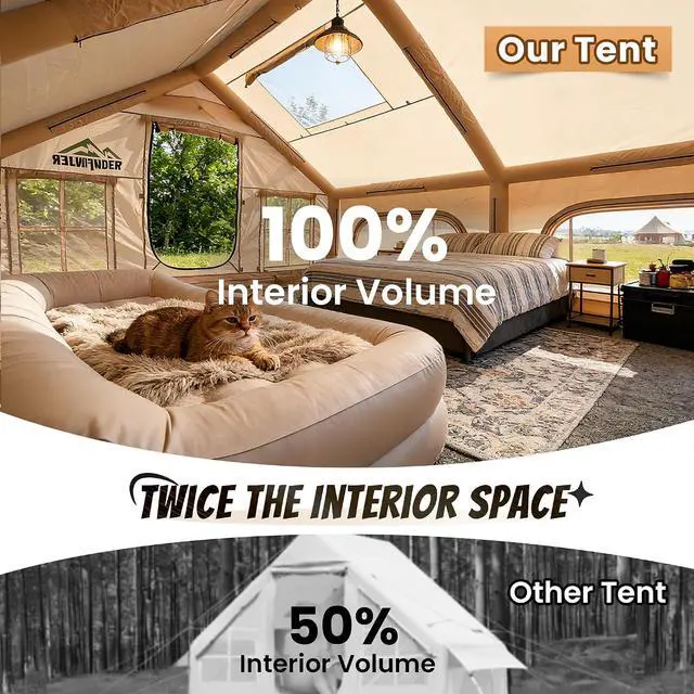 Alt view image 2 of 7 - WildFinder Inflatable Tent with Skylight & Stove Jack, Blow Up Tents | Inflatable Tents for Camping, Hot Tent with Stove Jack, Waterproof Air Tent with Pump, Glamping Tent
