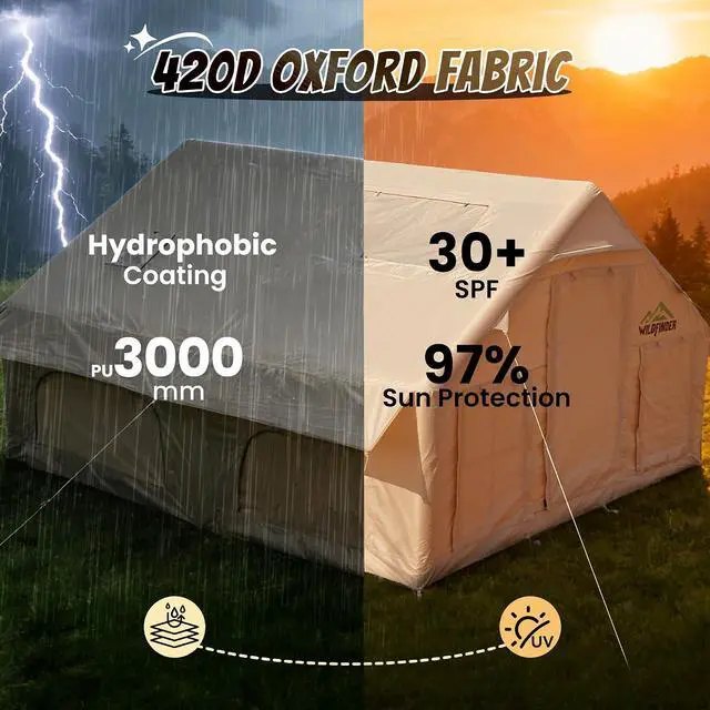 Alt view image 4 of 7 - WildFinder Inflatable Tent with Skylight & Stove Jack, Blow Up Tents | Inflatable Tents for Camping, Hot Tent with Stove Jack, Waterproof Air Tent with Pump, Glamping Tent