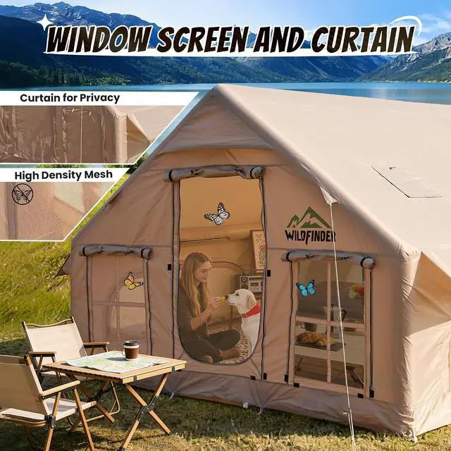 Alt view image 5 of 7 - WildFinder Inflatable Tent with Skylight & Stove Jack, Blow Up Tents | Inflatable Tents for Camping, Hot Tent with Stove Jack, Waterproof Air Tent with Pump, Glamping Tent