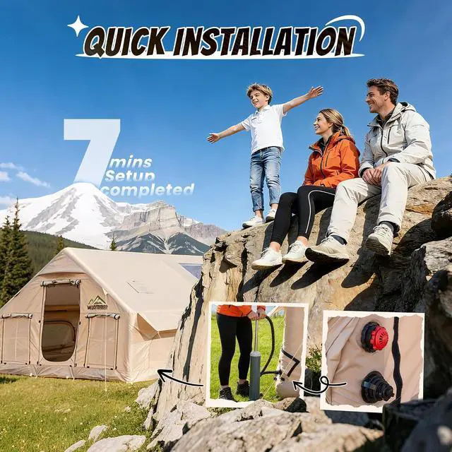Alt view image 6 of 7 - WildFinder Inflatable Tent with Skylight & Stove Jack, Blow Up Tents | Inflatable Tents for Camping, Hot Tent with Stove Jack, Waterproof Air Tent with Pump, Glamping Tent