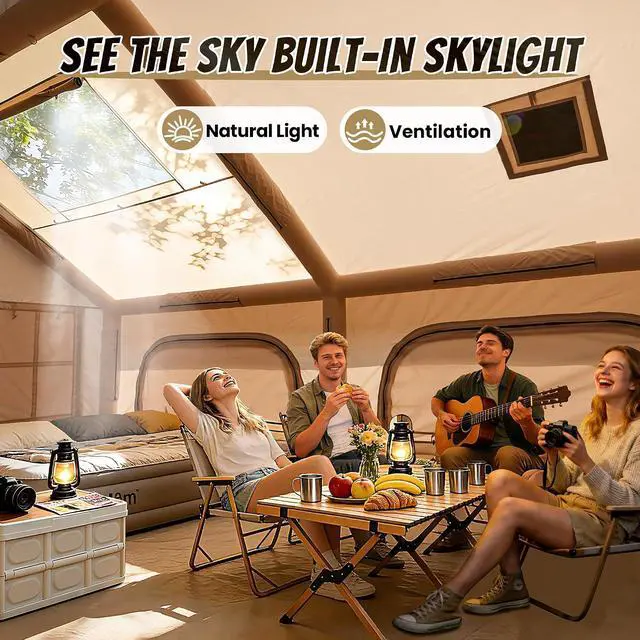 Alt view image 7 of 7 - WildFinder Inflatable Tent with Skylight & Stove Jack, Blow Up Tents | Inflatable Tents for Camping, Hot Tent with Stove Jack, Waterproof Air Tent with Pump, Glamping Tent