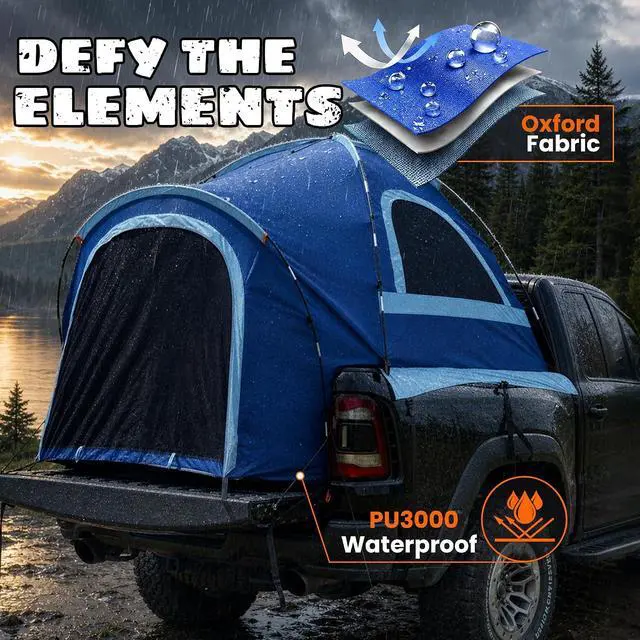Alt view image 3 of 7 - WildFinder Truck Bed Tent, Pickup Truck Tents for Camping 5.5-6.0 Ft Bed | Waterproof PU3000mm Tent for Truck Bed, Heavy Duty Oxford Fabric Sleeping Truck Tent for Car Camping, Overlanding, Blue