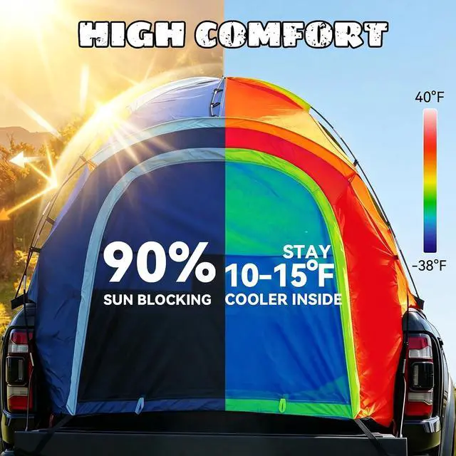 Alt view image 6 of 7 - WildFinder Truck Bed Tent, Pickup Truck Tents for Camping 5.5-6.0 Ft Bed | Waterproof PU3000mm Tent for Truck Bed, Heavy Duty Oxford Fabric Sleeping Truck Tent for Car Camping, Overlanding, Blue