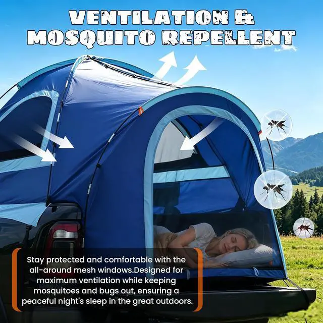 Alt view image 4 of 7 - WildFinder Truck Bed Tent, Pickup Truck Tents for Camping 5.5-6.0 Ft Bed | Waterproof PU3000mm Tent for Truck Bed, Heavy Duty Oxford Fabric Sleeping Truck Tent for Car Camping, Overlanding, Blue