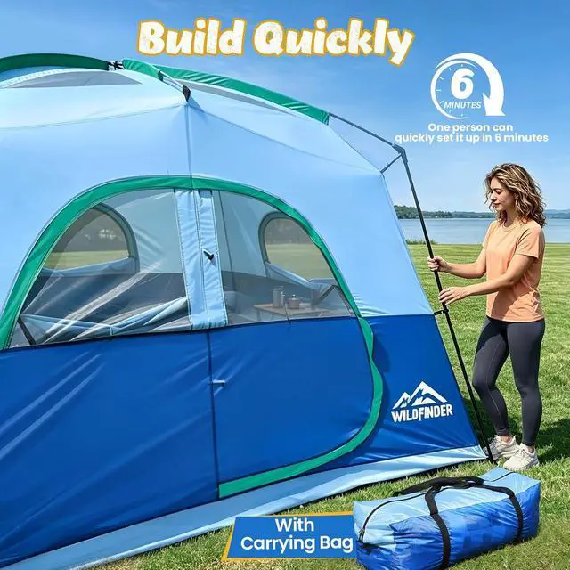 Alt view image 3 of 7 - WildFinder Camping Tent 6 Person, Family Tent with Rainfly | Double Layer,Waterproof & Windproof, Portable Easy Setup Tents for Camping, Suitable for Camping & Hiking