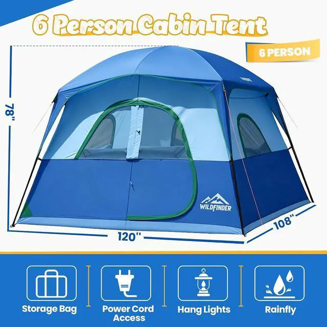 Alt view image 7 of 7 - WildFinder Camping Tent 6 Person, Family Tent with Rainfly | Double Layer,Waterproof & Windproof, Portable Easy Setup Tents for Camping, Suitable for Camping & Hiking