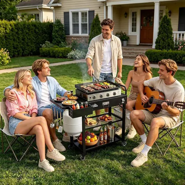 Alt view image 7 of 7 - Grill Cart for Blackstone Griddle, Outdoor Grill Table Foldable for Ninja | Folding Pizza Oven Stand Grill Stand Fit 17 or 22 Inch Tabletop Griddle, Portable BBQ Prep Station with Tool Hooks & Wheels