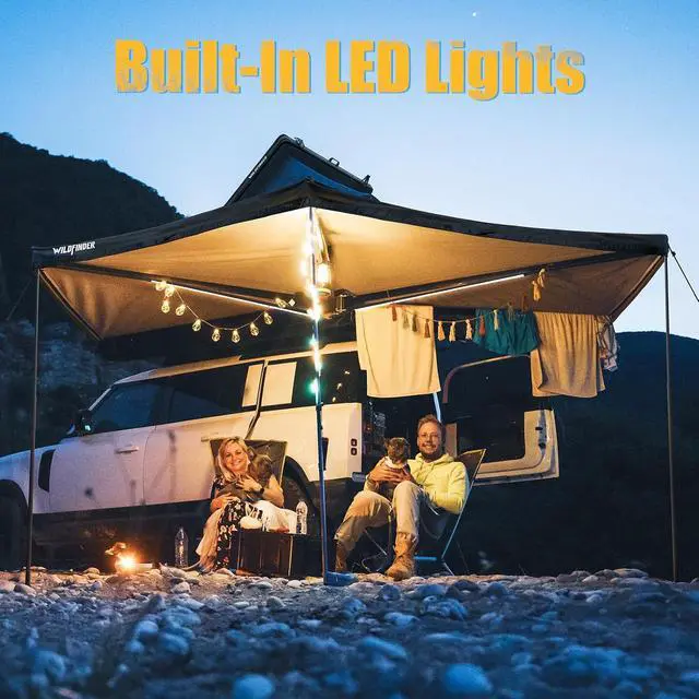 Alt view image 2 of 7 - Wildfinder 270 Awning Driver Side Freestanding, Waterproof UV50+ SUV Van | Car Awning 65 Sq Ft, Adjustable Height 4 Ft to 7 Ft, Built-in LED Strip, Truck Awning with Durable Storage Bag