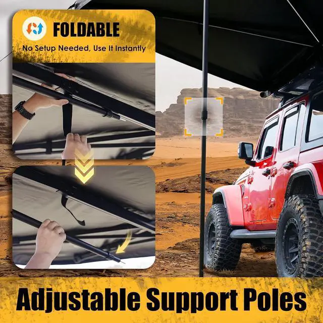 Alt view image 5 of 7 - Wildfinder 270 Awning Driver Side Freestanding, Waterproof UV50+ SUV Van | Car Awning 65 Sq Ft, Adjustable Height 4 Ft to 7 Ft, Built-in LED Strip, Truck Awning with Durable Storage Bag