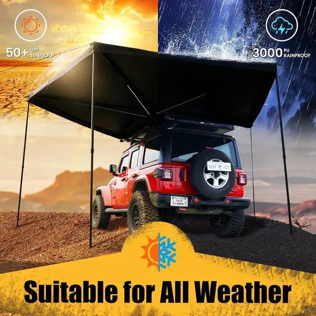 Alt view image 6 of 7 - Wildfinder 270 Awning Driver Side Freestanding, Waterproof UV50+ SUV Van | Car Awning 65 Sq Ft, Adjustable Height 4 Ft to 7 Ft, Built-in LED Strip, Truck Awning with Durable Storage Bag
