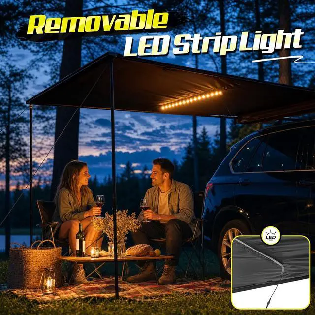 Alt view image 3 of 7 - WildFinder Retractable Car Awning 8.2x6.6ft, Waterproof Sun Shade for SUV | Truck Awning 54 Sq Ft, Adjustable Height 3.6 Ft to 7 Ft, Removable LED Light, Vehicle Awning with Durable Storage Bag