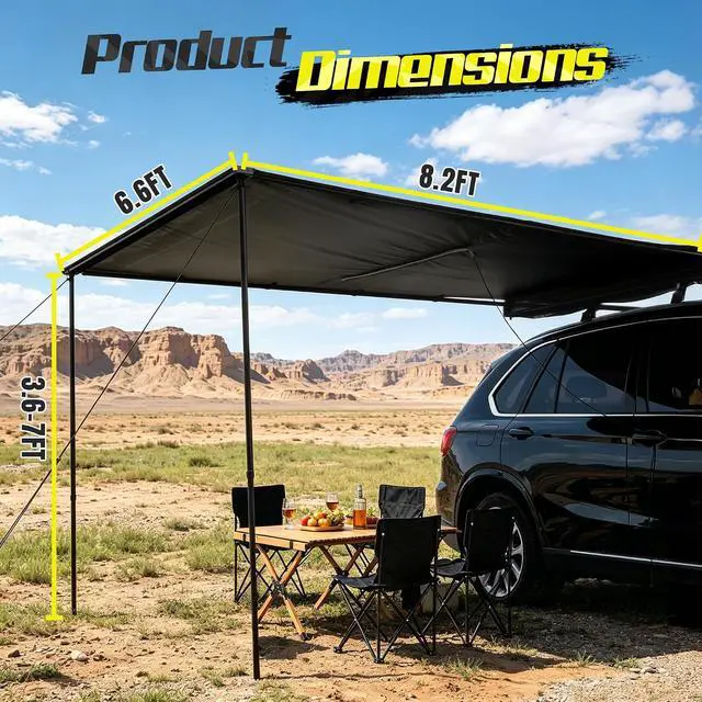 Alt view image 7 of 7 - WildFinder Retractable Car Awning 8.2x6.6ft, Waterproof Sun Shade for SUV | Truck Awning 54 Sq Ft, Adjustable Height 3.6 Ft to 7 Ft, Removable LED Light, Vehicle Awning with Durable Storage Bag