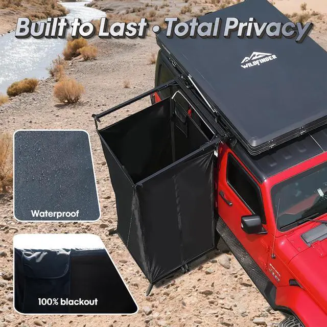 Alt view image 3 of 7 - Wildfinder Vehicle Side Shower Awning w/LED, 3.3x3.3ft Privacy Enclosure | Outside Shower Enclosure 5,000mm Waterproof UV50+, Durable Oxford Fabric, Camping Shower Tent Easy Set Up in 30s