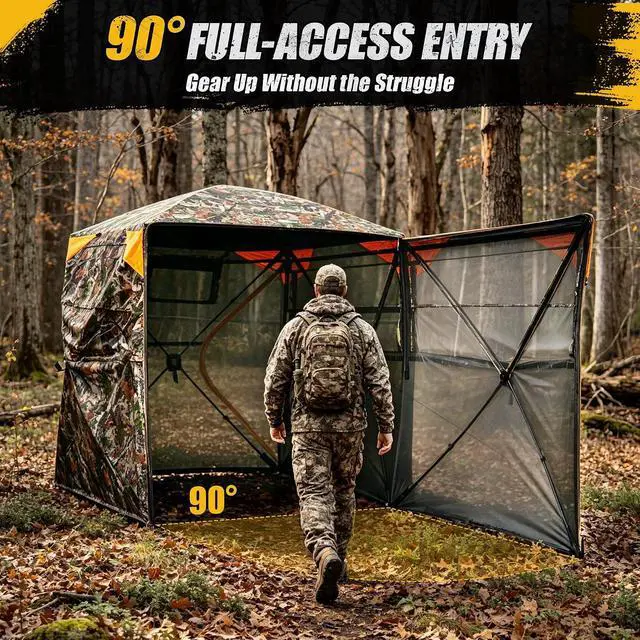 Alt view image 2 of 7 - WildFinder 360 Degree Hunting Blind, 2-3 Person Pop Up Ground Blind | with Silent Slide Windows & Carrying Bag, Portable Camouflage Tent for Deer & Turkey Hunting