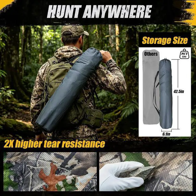 Alt view image 5 of 7 - WildFinder 360 Degree Hunting Blind, 2-3 Person Pop Up Ground Blind | with Silent Slide Windows & Carrying Bag, Portable Camouflage Tent for Deer & Turkey Hunting