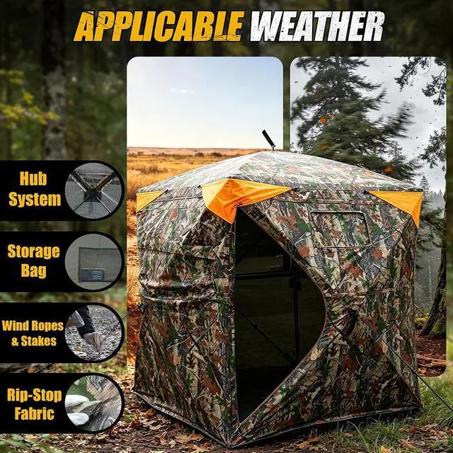 Alt view image 7 of 7 - WildFinder 360 Degree Hunting Blind, 2-3 Person Pop Up Ground Blind | with Silent Slide Windows & Carrying Bag, Portable Camouflage Tent for Deer & Turkey Hunting