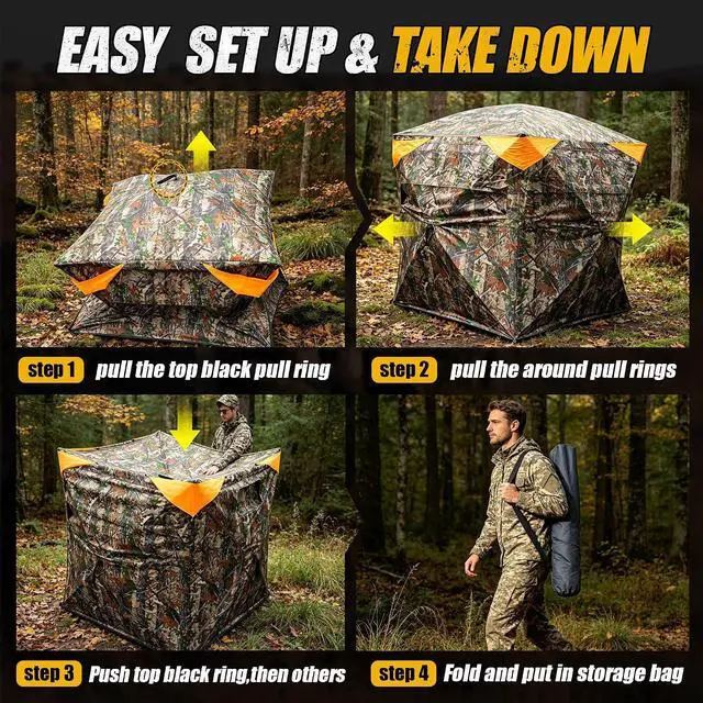Alt view image 6 of 7 - WildFinder 360 Degree Hunting Blind, 2-3 Person Pop Up Ground Blind | with Silent Slide Windows & Carrying Bag, Portable Camouflage Tent for Deer & Turkey Hunting