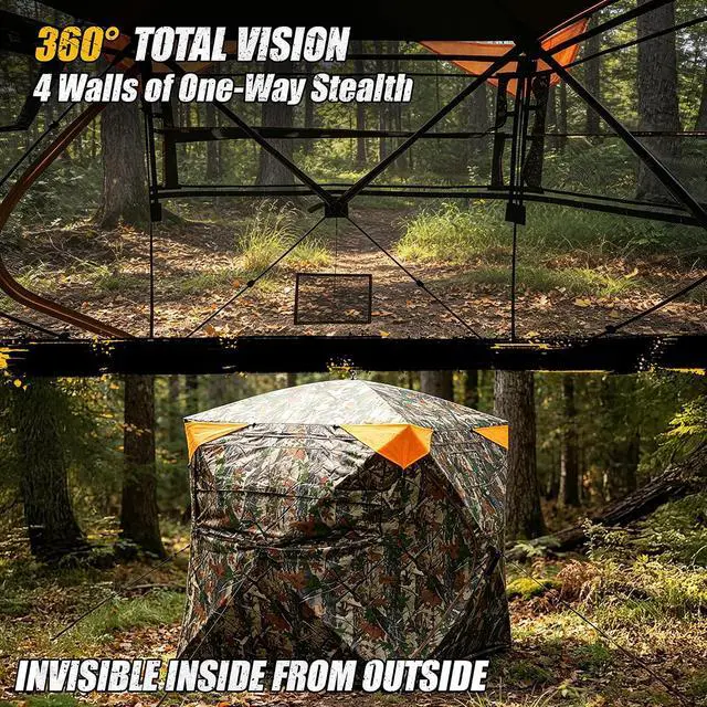 Alt view image 3 of 7 - WildFinder 360 Degree Hunting Blind, 2-3 Person Pop Up Ground Blind | with Silent Slide Windows & Carrying Bag, Portable Camouflage Tent for Deer & Turkey Hunting