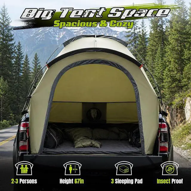 Alt view image 2 of 7 - WildFinder Truck Bed Tent with Rainfly, Truck Tents for Camping 5.5-6.0 Ft | Waterproof PU3000mm Tent for Truck Bed, Heavy Duty Oxford Fabric Sleeping Truck Tent for Car Camping, Overlanding, Green