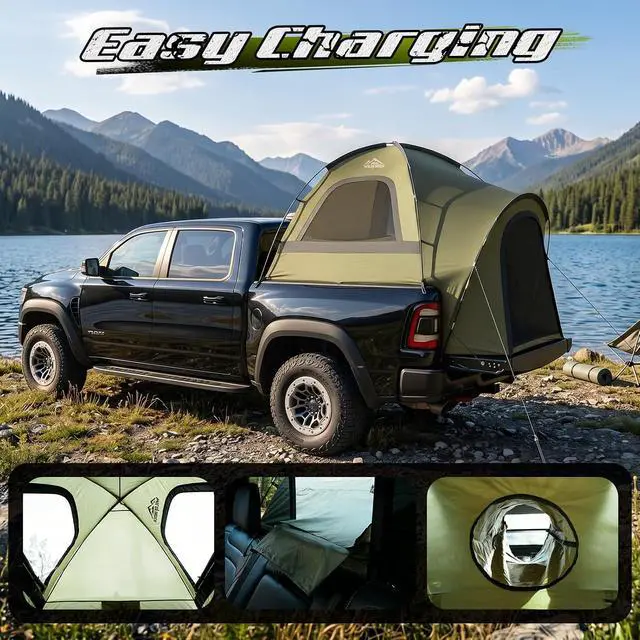 Alt view image 5 of 7 - WildFinder Truck Bed Tent with Rainfly, Truck Tents for Camping 5.5-6.0 Ft | Waterproof PU3000mm Tent for Truck Bed, Heavy Duty Oxford Fabric Sleeping Truck Tent for Car Camping, Overlanding, Green