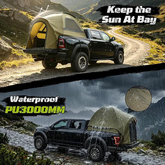 Alt view image 3 of 7 - WildFinder Truck Bed Tent with Rainfly, Truck Tents for Camping 5.5-6.0 Ft | Waterproof PU3000mm Tent for Truck Bed, Heavy Duty Oxford Fabric Sleeping Truck Tent for Car Camping, Overlanding, Green
