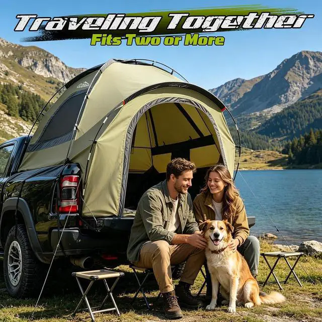 Alt view image 6 of 7 - WildFinder Truck Bed Tent with Rainfly, Truck Tents for Camping 5.5-6.0 Ft | Waterproof PU3000mm Tent for Truck Bed, Heavy Duty Oxford Fabric Sleeping Truck Tent for Car Camping, Overlanding, Green