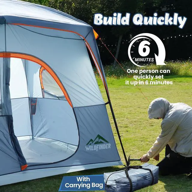 Alt view image 3 of 7 - WildFinder Camping Tent 6 Person, Double Layer Family Tent with Rainfly Waterproof & Windproof, Portable Easy Setup Tents for Camping, Suitable for Camping & Hiking