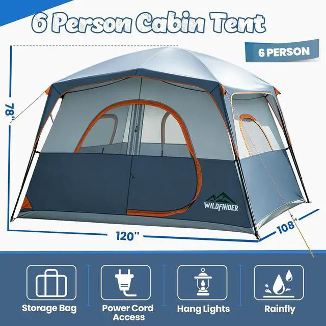 Alt view image 7 of 7 - WildFinder Camping Tent 6 Person, Double Layer Family Tent with Rainfly Waterproof & Windproof, Portable Easy Setup Tents for Camping, Suitable for Camping & Hiking
