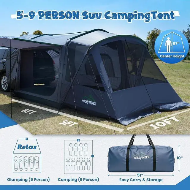 Alt view image 2 of 7 - WildFinder 5-9 Person SUV Tent, Screen Porch and Awning, 14.1x9.2x6.9 FT | PU3000 Waterproof, UPF 50 Sun Protection, Can Be Independently Set Up, Portable Storage Bag Included, Fits Jeep And Truck