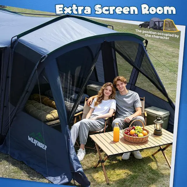 Alt view image 3 of 7 - WildFinder 5-9 Person SUV Tent, Screen Porch and Awning, 14.1x9.2x6.9 FT | PU3000 Waterproof, UPF 50 Sun Protection, Can Be Independently Set Up, Portable Storage Bag Included, Fits Jeep And Truck