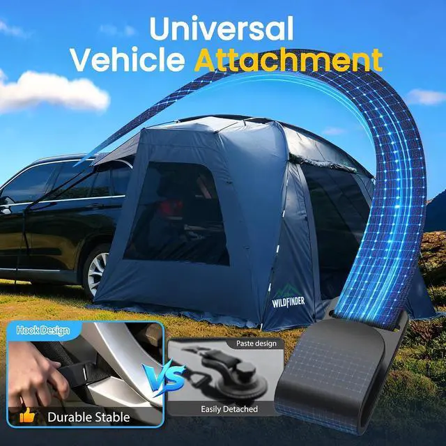 Alt view image 2 of 7 - WildFinder SUV Tent, Car Tents for Camping, SUV Tailgate Tent for Family | SUV Tent for Camping, Car Awning & Tailgate Tent for Van Jeep, Family Vehicle Shelter, Waterproof Wind Resistant Outdoor Gear