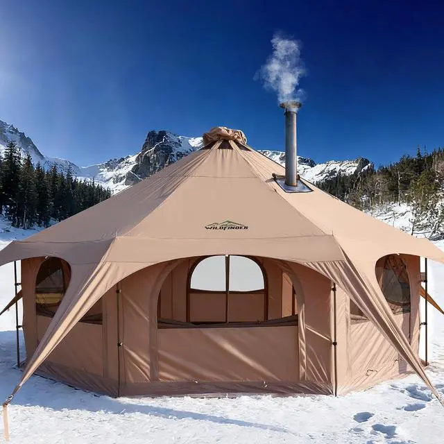 Main image of WildFinder 16.5 Ft Canvas Bell Tent, Large Yurt Tent with Stove Jack | 4 Seasons Tent for Camping with 8 Mesh Windows, Removable Floor, 55" High Wall, Large Space, Waterproof, Glamping Hot Tent