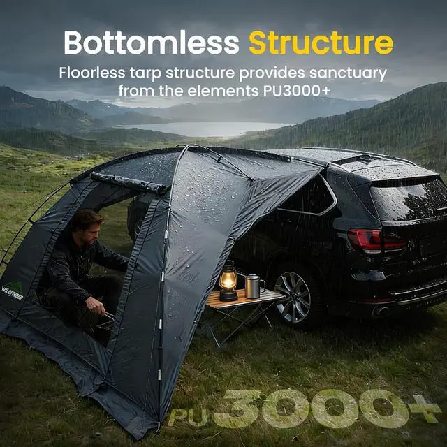Alt view image 4 of 7 - WildFinder SUV Tent, Car Tents for Camping, SUV Tailgate Tent for Family | SUV Tent for Camping, Car Awning & Tailgate Tent for Van Jeep, Family Vehicle Shelter, Waterproof Wind Resistant Outdoor Gear