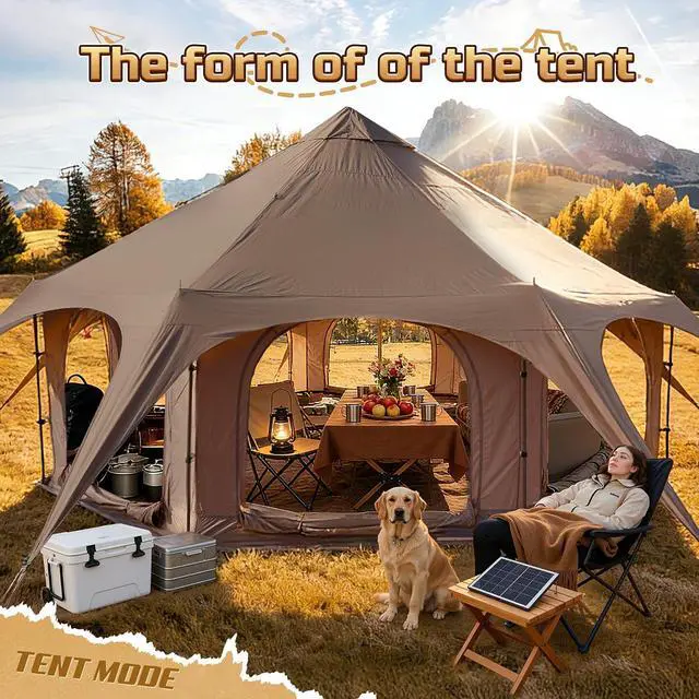 Alt view image 2 of 7 - WildFinder 16.5 Ft Canvas Bell Tent, Large Yurt Tent with Stove Jack | 4 Seasons Tent for Camping with 8 Mesh Windows, Removable Floor, 55" High Wall, Large Space, Waterproof, Glamping Hot Tent