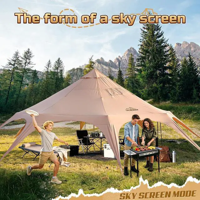 Alt view image 3 of 7 - WildFinder 16.5 Ft Canvas Bell Tent, Large Yurt Tent with Stove Jack | 4 Seasons Tent for Camping with 8 Mesh Windows, Removable Floor, 55" High Wall, Large Space, Waterproof, Glamping Hot Tent
